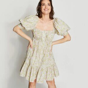 Love The Label Anthropologie Button down Puff Sleeve Mini Dress Smocked Floral